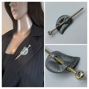 Vintage Modernist Two-Tone Stick Pin Brooch - Mixed Metal Abstract Design